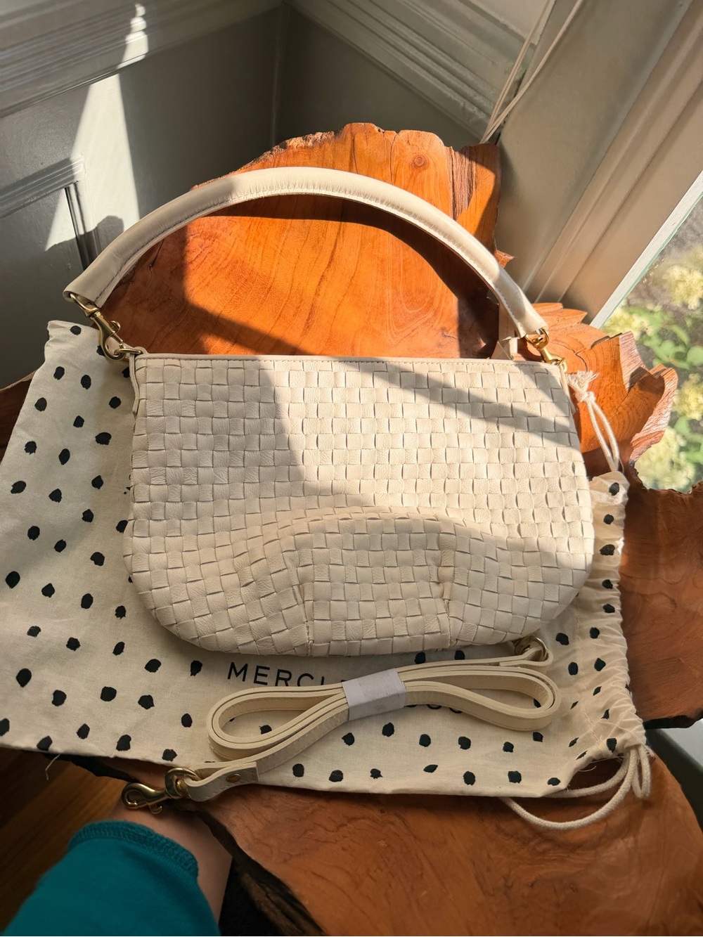 Clare V. Petite Moyen Cream Woven Checker bag